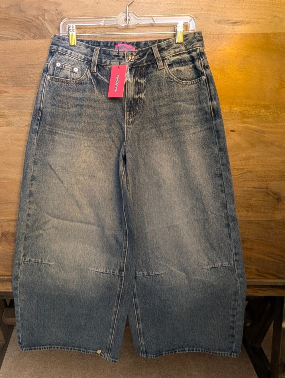 Edikted Jeans Womens Medium Blue Denim Casual Mid-Rise Flat Front Wide Leg NWT